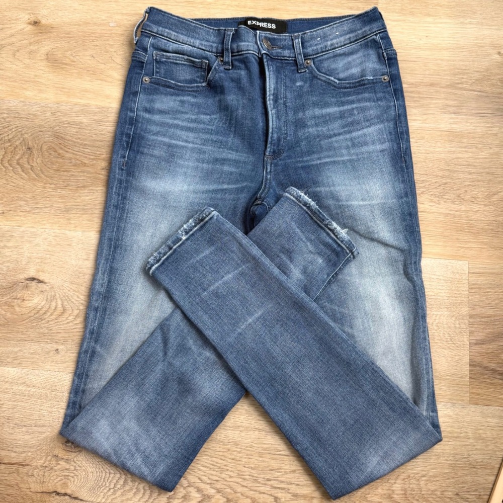 Express Blue Denim Perfect High Rise Legging Jeans Womens 4R Grunge Rock-Chic